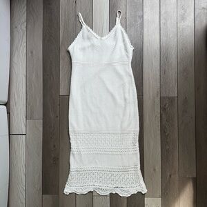 Freshman 1996 Crochet Knit Dress Off White Lined Adjustable Strap | Size: Medium